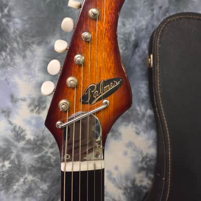 Vintage RARE 1964 Palmer by Kawai Japan Solid Body Twin Gold Foil Guitar Mirror'd Pickguard New Strings Pro Setup Original Soft Shell Case image 8