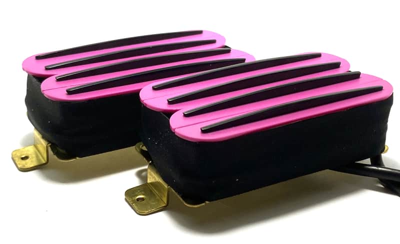 Dragonfire Quad Rail Humbuckers, Hot Overwound 23K Rails Pickup Set ~ Pink with Black Rails image 1