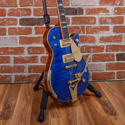 Gretsch USA Custom Shop G6134CS Penguin Master Built by Stephen Stern Flame Maple Top Transparent Blue Stain 2013 w/OHSC image 3