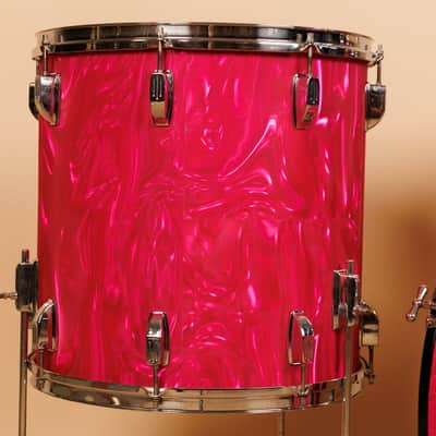 1960s Duplex Tonecraft Pink Satin Flame Drumset image 3