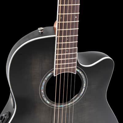 Ovation CS24P Celebrity Series Traditional Plus Mid-Depth Acoustic-Electric Guitar Transparent Blackburst Flame image 9