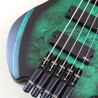 Custom Green 5 String Headless Bass, Burl Wood Top Body, Basswood Body, Maple Neck, 24 Frets Fingerboard image 10