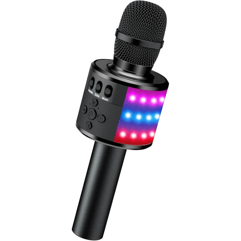 Bluetooth Wireless Karaoke Microphone with LED Lights,4-in-1 Portable Handheld Mic with Speaker Karaoke Player Singing Home Party Toys Birthday Gift for Kids Adults Boys Girls Q78(Black) image 1