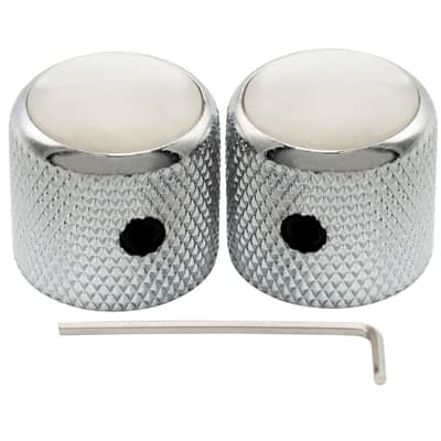 1/4 Inch Steel Mother-of-Pearl Top Dome Knobs with Set Screw Universal Fitting Control Knobs for Electric Guitar or Bass, Chrome (Set of 2) image 1