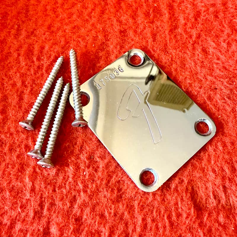Fender Stratocaster neck plate 1966 - Chrome f logo 4 bolt CBS original vintage USA telecaster Jazzmaster Jazz Precision bass image 1
