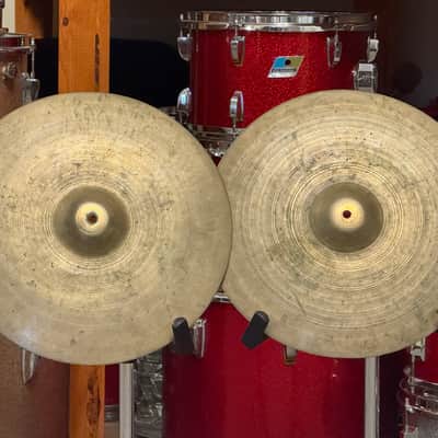 1940's Zildjian 15" Trans Stamp Hi Hat Cymbal Set US Military Transitional image 2