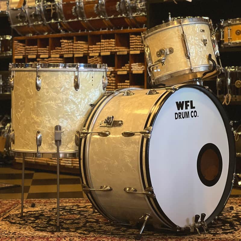 VINTAGE 1937-1938 WFL Zephyr Lug Drum Set in White Marine Pearl - 12x22, 8x12 14x16 image 1