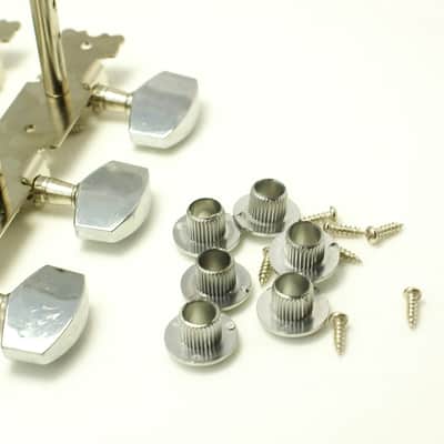 3-on-Plate Classic Acoustic Guitar Tuners Set, Metal knobs Nickel (3x3) image 3