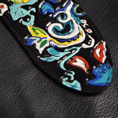 Guitar Leather strap "Jimi Hendrix flying V" 3.5" strap all custom hand made image 5
