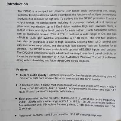 Operating Instructions XTA Electronics Digital Equaliser DP200 1996 image 5