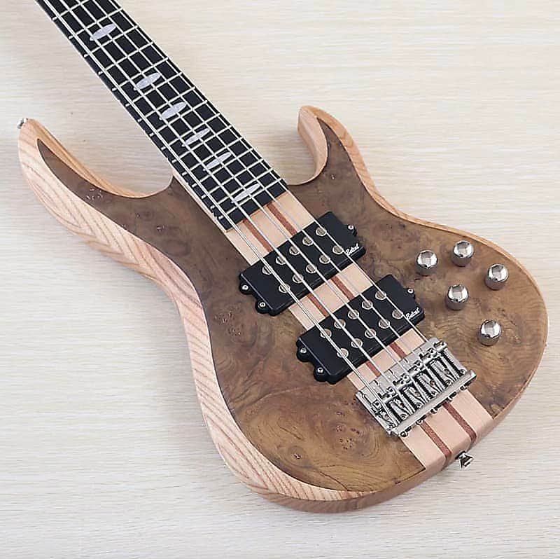 Custom 5 String Electric Bass, Burl Wood Top Body, Maple Neck Through image 1