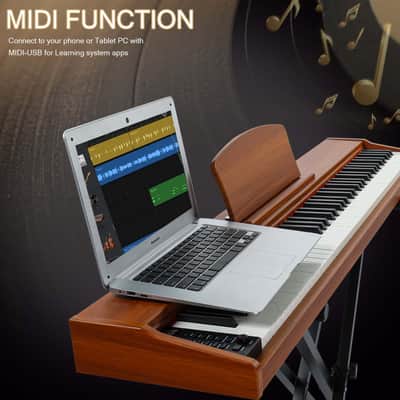 Ukscs GPP-107 88 Key Full Size Semi-Weighted Standard Keyboards Wooden Digital Piano with Stand,MIDI Bluetooth,Triple Pedals,Headphone and other accessories, Walnut image 6