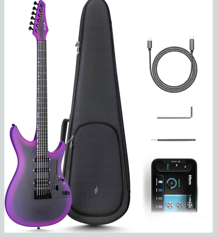 Enya Smart Electric Guitar Inspire Purple Black 39" Smart Electric Carbon Fiber Guitar with 15W Wireless Speaker, 20 Distinct Tones Onboard Built in Effects Presets Charging Cable Adjusting Wrench Gig Bag image 1