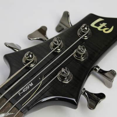 2006 ESP LTD F-405FM 5-String Bass, See Thru Black, Custom Tribal Inlays, Rare! image 16