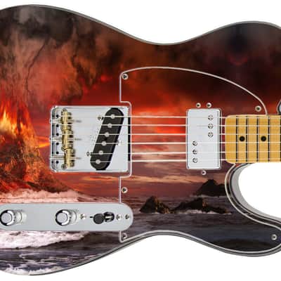 Sticka Steves Guitar Skin Axe Wrap Re-skin Vinyl Decal DIY Planet Volcano Fire Eruption Red 744 image 4