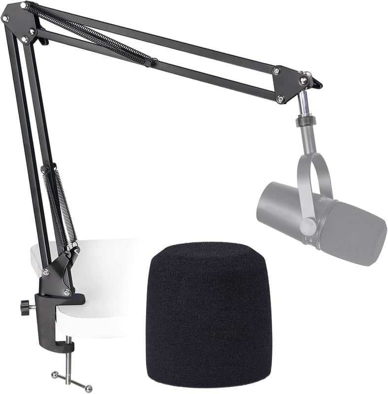 Boom Arm Mic Stand with Pop Filter, Adjustable Suspension Boom Scissor Arm Stand with Pop Filter image 1