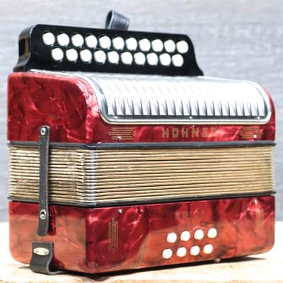Hohner Erica 2-Row 8-Bass 21-Treble Button C-F Red Diatonic Accordion - Germany image 3