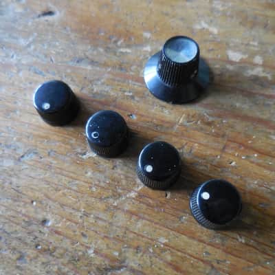 National Vintage Guitar Knobs Complete Set of 5 Black Original Knobs image 3