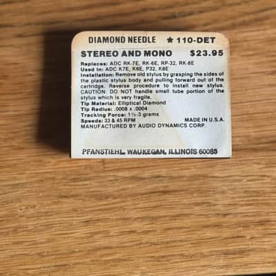 Pfanstiehl 110-DET Stylus NOS | Elliptical Diamond Needle | ADC K8E K7E K6E P32 USA-Made image 2