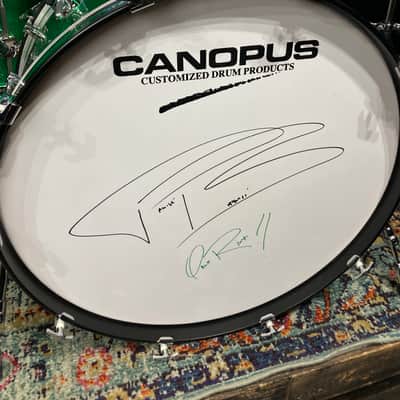 Frankie Banali's Quiet Riot, Canopus 4-Piece Set, 26", 18", 16", 14" , 6.5x14 Brass Snare. 2010 - Green Sparkle, Bonham Sizes! With Hardware and Frankie's Stick Bag! image 5