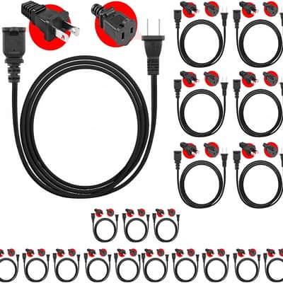 5 Core 2-Prong Male-Female Extension Power Cord 12ft Cable, 20 Pieces Outlet Extension Cable Cord image 7