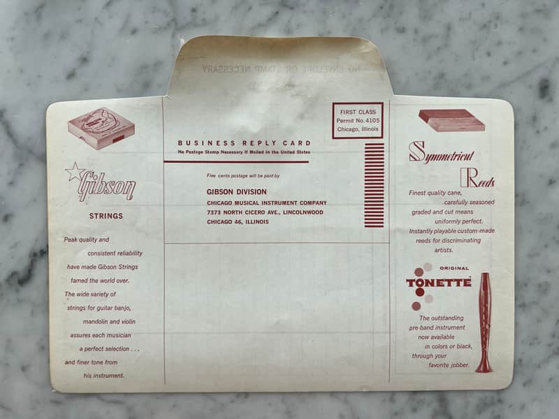 Late 50’s/Early 60’s Gibson Dealer Order Form Rare Collector Flying V Les Paul Burst SG ES  1950’s - 1960’s image 1