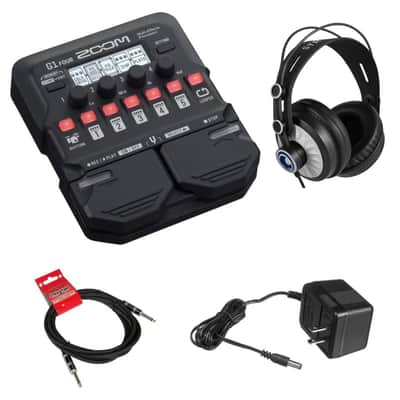Zoom G1 Four Multi-Effects Processor with Zoom AD-16 Power Supply, 1/4" TRS Cable and StreamEye Cans50 Professional Studio Headphones image 2