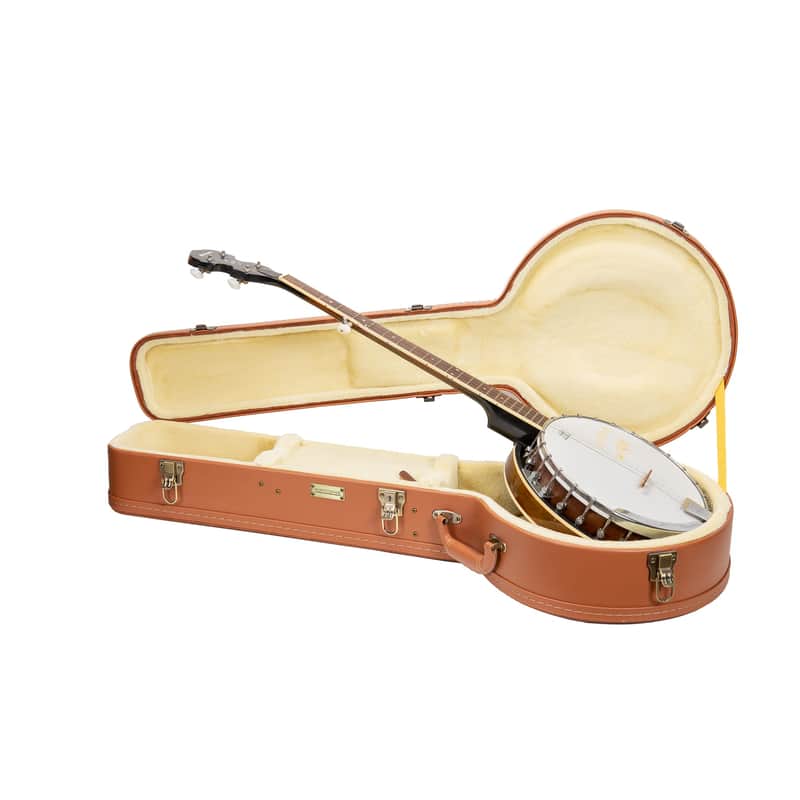 Crossrock Relief Series Banjo Case for 5-String Resonator | Carved Red Wood Finish, Ivory Plush Interior, Lock – Premium Wooden Hardshell image 1