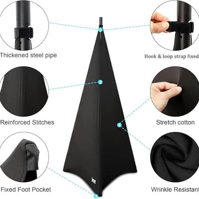 Speaker Stand Cover with 360 Degree Tripod Stand Skirt Skrim Stretchable Lycra Fabric Covers with Free Storage Bag TWO PACK BLACK image 4