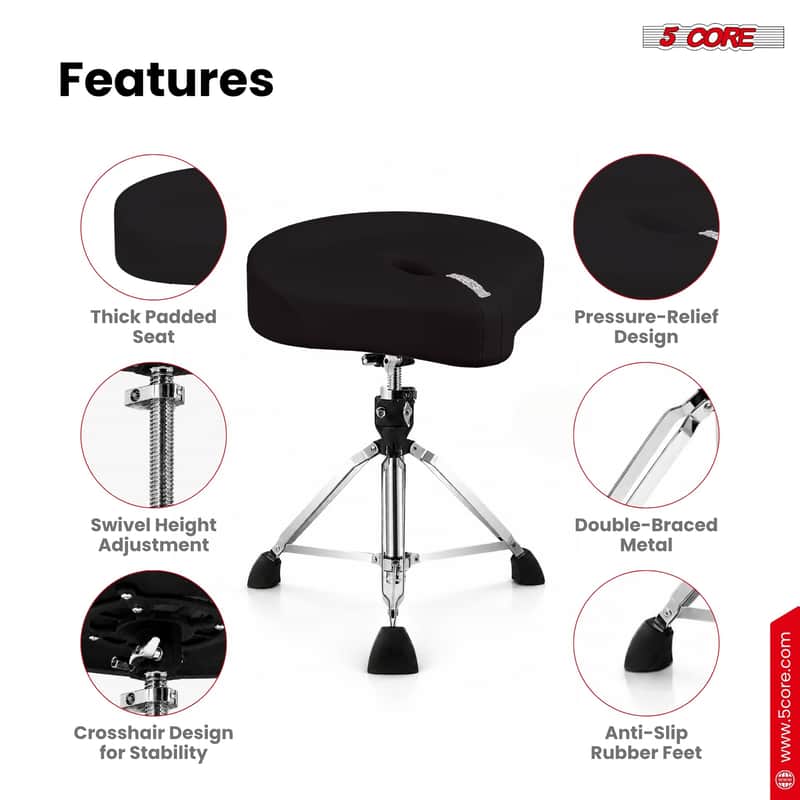 5 Core Drum Throne w 4.5" Padded Stool Adjustable Drummer Chair image 1