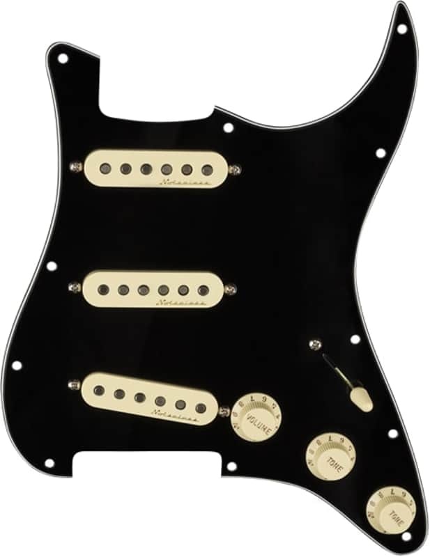 Genuine FENDER Pre-Wired VINTAGE NOISELESS Loaded Strat 11-Hole BLACK Pickguard image 1
