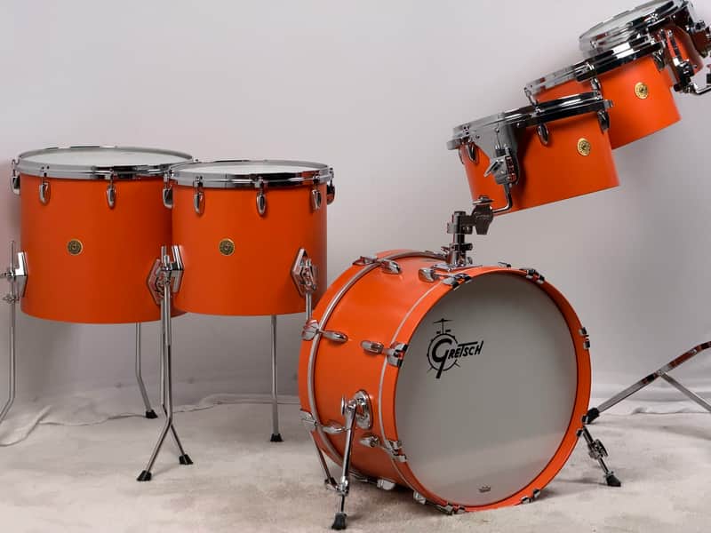 Gretsch USA Custom drum set. Special one-off for Nashville show. Satin Orange 10/12/13/14/16/20. Unique image 1
