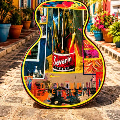 El Daga Jasper Johns "Flag Island" 2019 - Collage Dada Art Guitar. Only one. image 18
