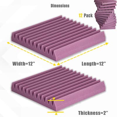 12 PACK Acoustic Foam Panels  2" X 12" X 12"  Studio Wedge Tiles Sound Panels Wedges Sound Absorbing image 2