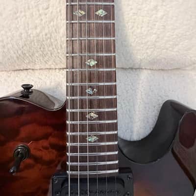 Carvin TL60 Neck-Thru Semi-Hollow Mint - Quilted Orange Burst - Walnut - Ghost Piezo MIDI Synth w/ Tweed Case (Plastic on Latches) & 13-Pin Cable Description: image 7