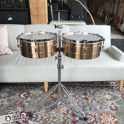 LP Tito Puente Bronze Timbales LP257BZ  w/ LP Stand  *Excellent Condition*
