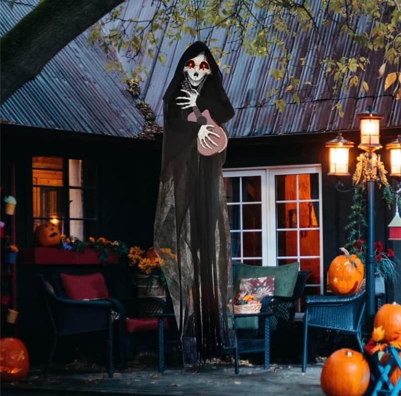 4.3' Halloween Decoration Animatronic Guitar-Playing Grim Reaper, Sound and Motion Activated Animated Prop image 1