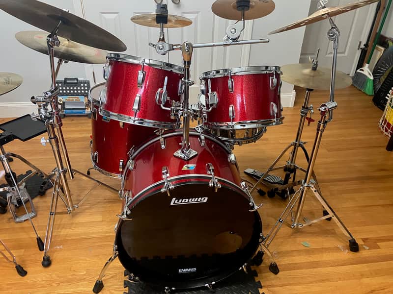 Ludwig Hollywood/Big Beat 4pc Drum Kit Set 3Ply Vintage 1970's 12/13/16/22" Red Sparkle image 1