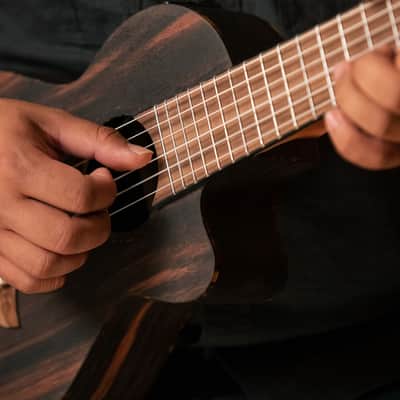 Ortega RGL5EB-CE Mini Travel Series Ebony Top Mahogany Neck 1/8 Size 6-String Acoustic-Electric Guitarlele image 11