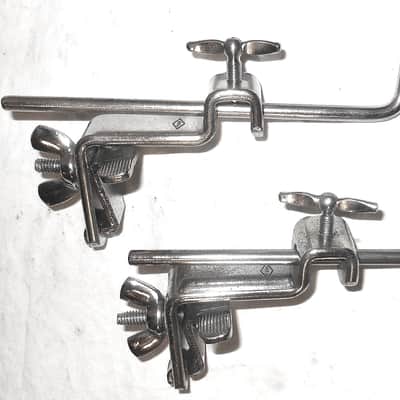 (2) Ludwig WFL L Arm Cymbal Holders, Logo Stamped, Nickel Plated - 1940s-50s /  INSPECTED & TESTED image 2