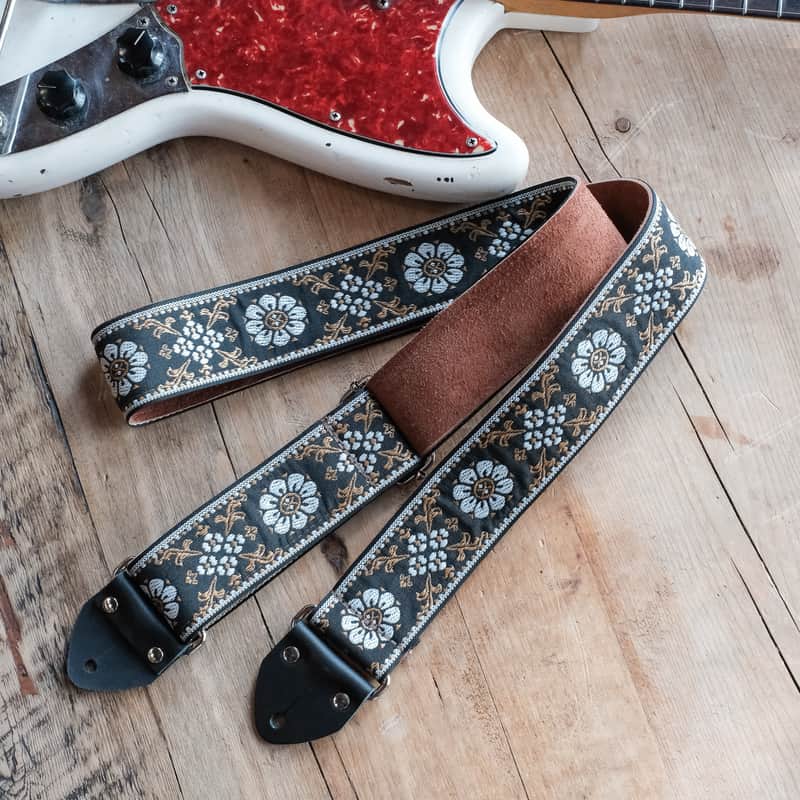 Vintage Floral 60s/70s Hippie Guitar Strap / Real Suede Backing / Handmade in the UK image 1