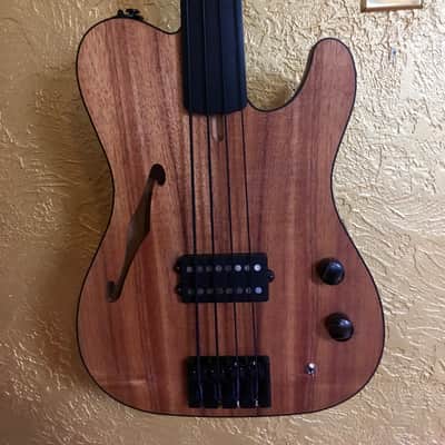 Custom Hollow body Fretless Tele Bass; Moses Graphite neck Koa top image 2