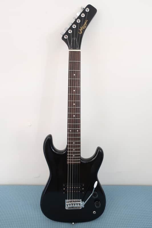 Vintage 1980s 1990s Memphis Teisco K Mart Brand Mini Black Metal Head Shredder Travel Kids Guitar Youth Junior 3/4 Travel Office Tour Bus Backstage Warm Up Guitar Loud Punchy Tone Fun! image 1