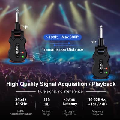 Lekato ISM 5.8Ghz Wireless Guitar Bass Audio Transmitter Receiver System 30M 4 Channels US image 5