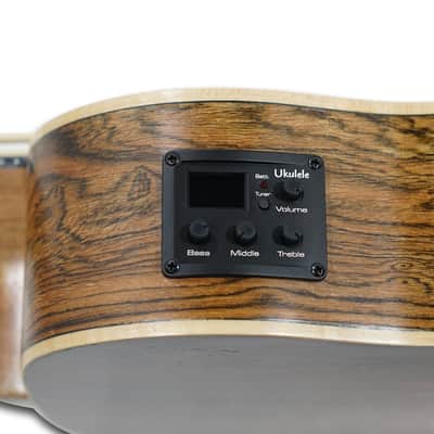 30" Fretless Electric Acoustic Ukulele Bass, Butterfly wood Body Built-In Tuner image 5