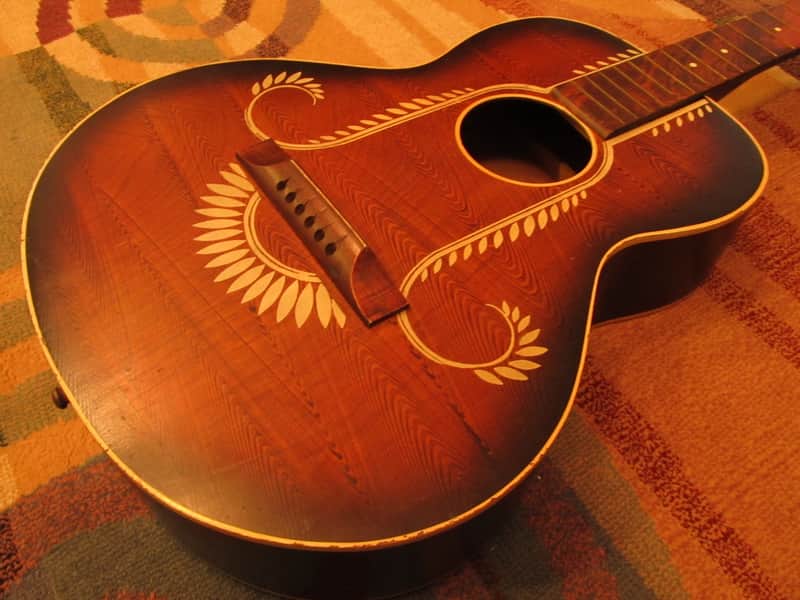 Custom Hand Painted vintage parlor size acoustic guitar image 1