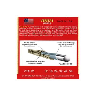 DR Strings Veritas Phosphor Bronze Acoustic 12-54 Light Guitar Strings image 2