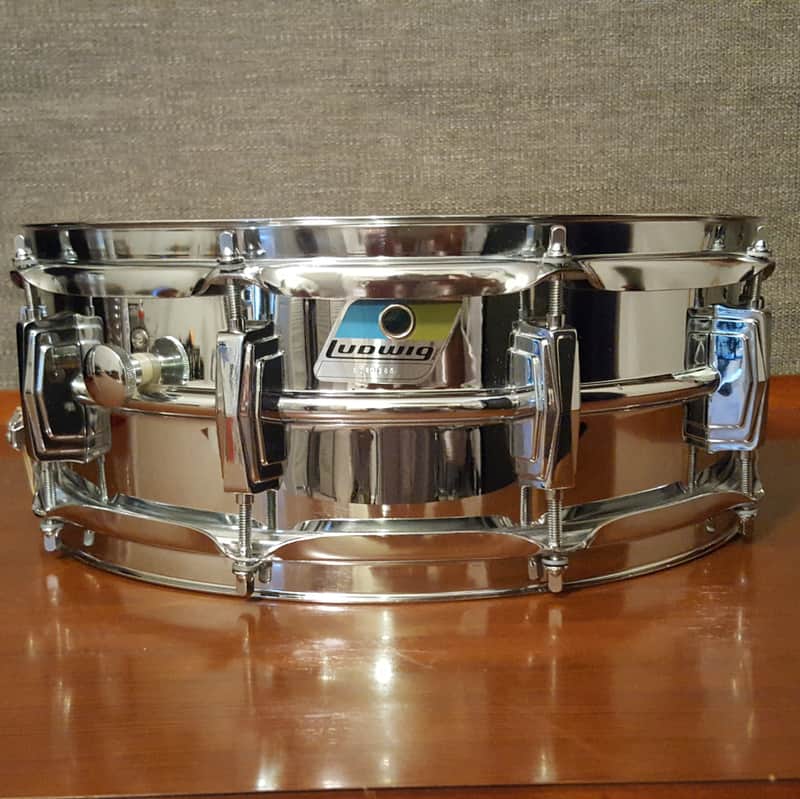 Ludwig No. 400 Supraphonic 5x14" Aluminum Snare Drum with Rounded Blue/Olive Badge 1979 - 1984 image 7