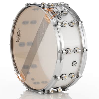 Pearl Reference One 20-PLY 13x6.5" Hybrid Maple/Birch Snow White Glitter Custom Lacquer Snare Drum Mastercast Die-cast Hoops Single Swivel Lugs Glide-lock Strainer | WorldShip | Authorized Dealer image 5
