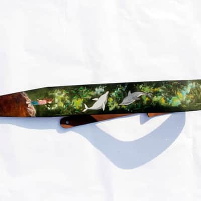 Burny Black Wide Guitar Strap 3.5" - dreaming girl green/brown made to order - oil image 10